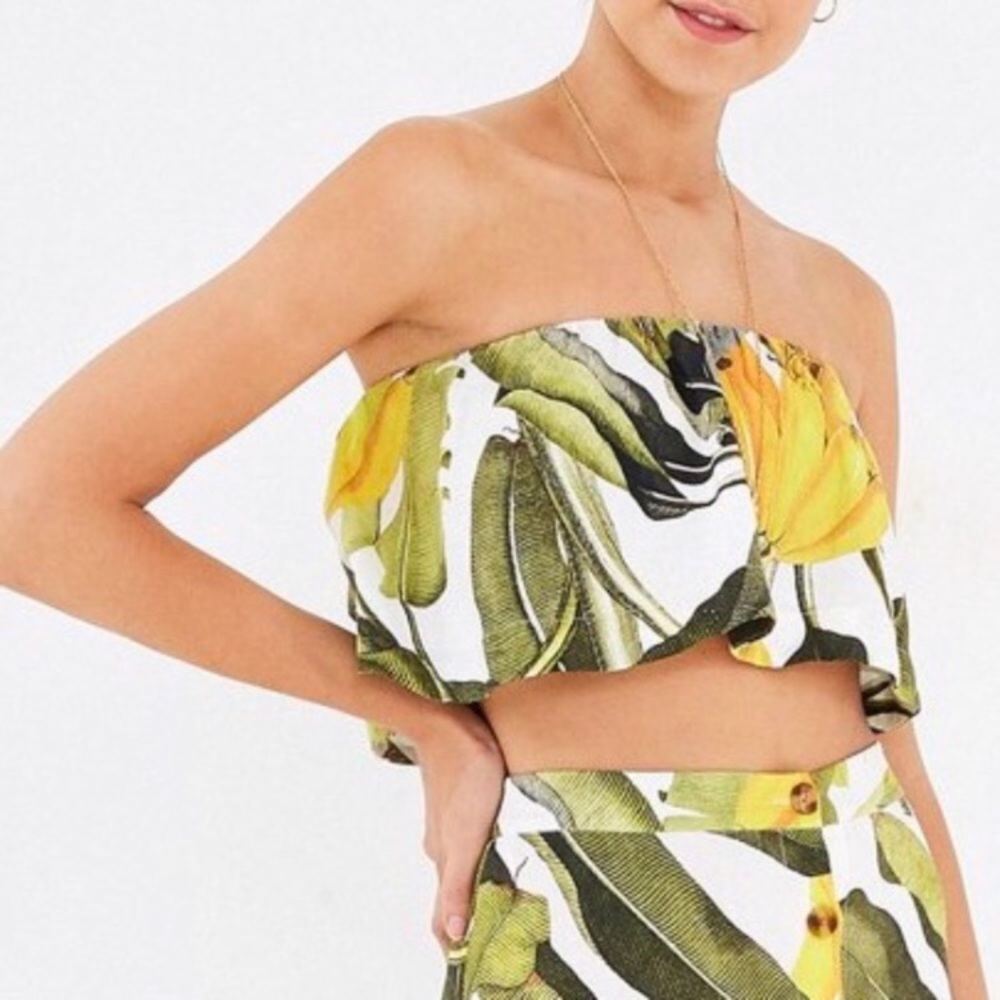 Farm Rio Banana Craze Ruffle Crop Tube Top